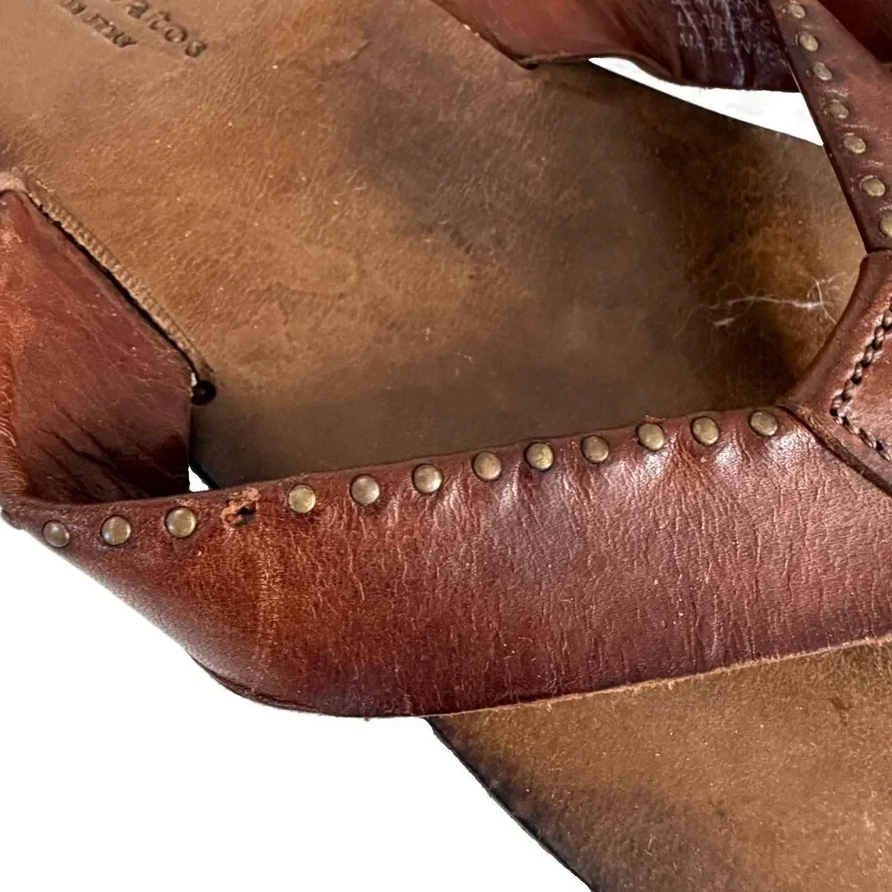 John Varvatos Brown Italian Leather Thong Sandal 10.5 10 1/2 Missing Stud $295